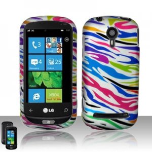 Hard Plastic Rubber Feel Design Case for LG Quantum C900 - Rainbow Zebra