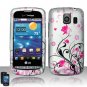 Hard Plastic Rubber Feel Design Case for LG Vortex VS660 - Silver and Pink Flowers