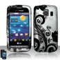 Hard Plastic Rubber Feel Design Case for LG Vortex VS660 - Black and Silver Vines