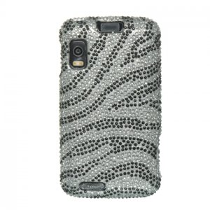 Hard Plastic Bling Rhinestone Design Case for Motorola Atrix 4G MB860 - Silver Zebra