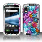 Hard Plastic Rubber Feel Design Case for Motorola Atrix 4G MB860 - Purple and Blue Flowers