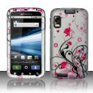 Hard Plastic Rubber Feel Design Case for Motorola Atrix 4G MB860 - Pink and Silver Flowers