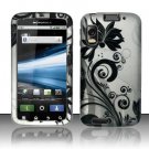 Hard Plastic Rubber Feel Design Case for Motorola Atrix 4G MB860 - Black and Silver Vines