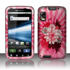 Hard Plastic Rubber Feel Design Case for Motorola Atrix 4G MB860 - Pink Flower Blossom