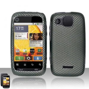 Hard Plastic Rubber Feel Design Case for Motorola Citrus WX445 - Carbon Fiber