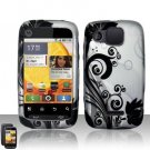 Hard Plastic Rubber Feel Design Case for Motorola Citrus WX445 - Silver and Black Vines