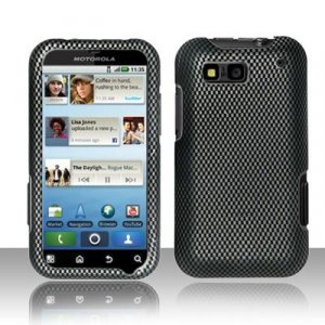 Hard Plastic Rubber Feel Design Case for Motorola Defy MB525 - Carbon Fiber