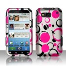 Hard Plastic Rubber Feel Design Case for Motorola Defy MB525 - Black and Pink Dots