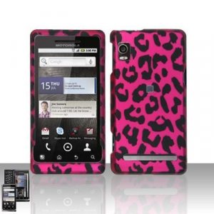 Hard Plastic Rubber Feel Design Case for Motorola Droid 2 A955 - Hot Pink Leopard