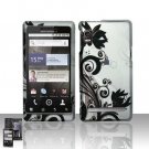 Hard Plastic Rubber Feel Design Case for Motorola Droid 2 A955 - Silver and Black Vines