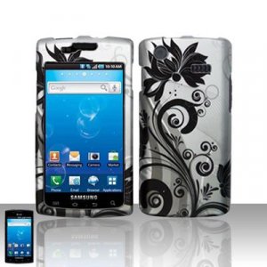 Hard Plastic Rubber Feel Design Case for Samsung Captivate i897 - Black and Silver Vines