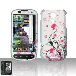 Hard Plastic Rubber Feel Design Case for Samsung Epic 4G - Silver and Pink Flowers