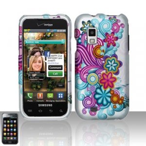Hard Plastic Rubber Feel Design Case for Samsung Fascinate i500 - Blue and Purple Flowers