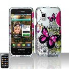 Hard Plastic Rubber Feel Design Case for Samsung Fascinate i500 - Silver and Pink Butterfly