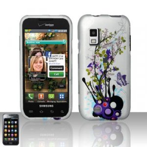 Hard Plastic Rubber Feel Design Case for Samsung Fascinate i500 - Silver and Purple Garden