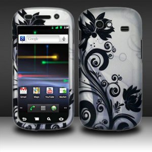 Hard Plastic Rubber Feel Design Case for Samsung Nexus S i920 - Silver and Black Vines