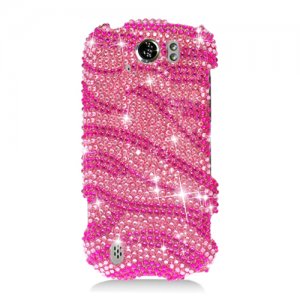 Hard Plastic Bling Rhinestone Design Case for HTC Mytouch Slide 4G - Hot Pink Zebra