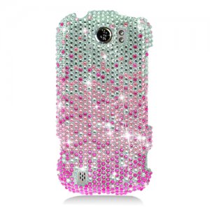 Hard Plastic Bling Rhinestone Design Case for HTC Mytouch Slide 4G - Silver and Pink Waterfall