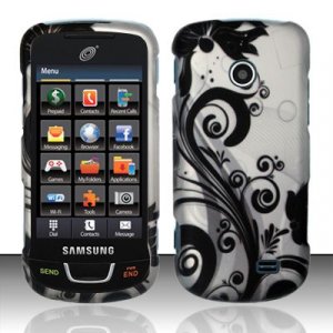 Hard Plastic Rubber Feel Design Case for Samsung StraightTalk T528 - Silver and Black Vines