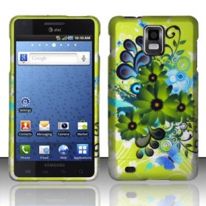 Hard Plastic Rubber Feel Design Case for Samsung Infuse 4G i997 - Green Flowers