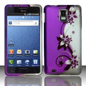 Hard Plastic Rubber Feel Design Case for Samsung Infuse 4G i997 - Silver and Purple Vines