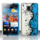 Hard Plastic Rubber Feel Design Case for Samsung Galaxy S II i9100 - Silver and Blue Vines