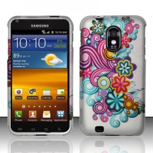 Hard Plastic Rubber Feel Design Case for Samsung Galaxy S II Epic 4G Touch - Purple and Blue Flowers