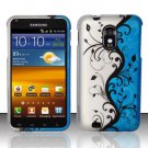 Hard Plastic Rubber Feel Design Case for Samsung Galaxy S II Epic 4G Touch - Silver and Blue Vines