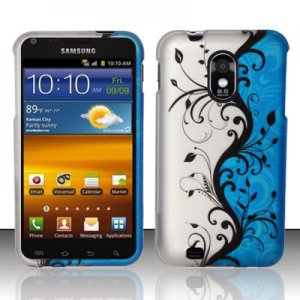 Hard Plastic Rubber Feel Design Case for Samsung Galaxy S II Epic 4G Touch - Silver and Blue Vines