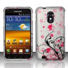 Hard Plastic Rubber Feel Design Case for Samsung Galaxy S II Epic 4G Touch - Silver and Pink Flowers