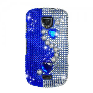 Hard Plastic Bling Rhinestone Design Case for Samsung Droid Charge i510/i520 - Silver & Blue Pearls