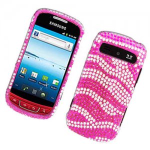 Hard Plastic Bling Rhinestone Design Case for Samsung Admire R720 - Hot Pink Zebra