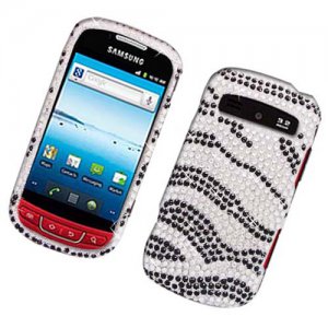 Hard Plastic Bling Rhinestone Design Case for Samsung Admire R720 - Silver and Black Zebra