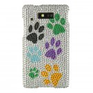 Hard Plastic Bling Rhinestone Design Case for Motorola Triumph - Multi Colors Dog Paws