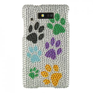 Hard Plastic Bling Rhinestone Design Case for Motorola Triumph - Multi Colors Dog Paws