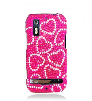 Hard Plastic Bling Rhinestone Design Case for Motorola Photon 4G - Hot Pink Hearts