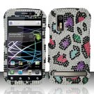Hard Plastic Bling Rhinestone Design Case for Motorola Photon 4G - Rainbow Leopard