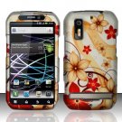 Hard Plastic Rubber Feel Design Case for Motorola Photon 4G - Red and Gold Flowers