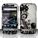 Hard Plastic Rubber Feel Design Case for Motorola Photon 4G - Silver and Black Vines