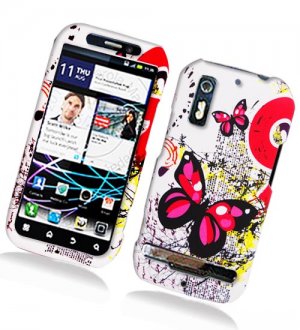 Hard Plastic Rubber Feel Design Case for Motorola Photon 4G - Pink Butterfly