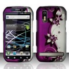 Hard Plastic Rubber Feel Design Case for Motorola Photon 4G - Silver and Purple Vines