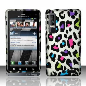 Hard Plastic Rubber Feel Design Case for Motorola Droid 3 - Rainbow Leopard