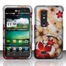 Hard Plastic Rubber Feel Design Case for LG Thrill 4G - Red and Gold Flowers