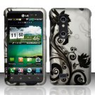 Hard Plastic Rubber Feel Design Case for LG Thrill 4G - Silver and Black Vines