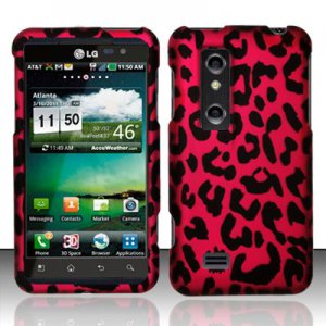 Hard Plastic Rubber Feel Design Case for LG Thrill 4G - Hot Pink Leopard