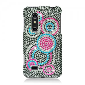 Hard Plastic Bling Rhinestone Design Case for LG Thrill 4G - Colorful Circles