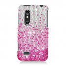 Hard Plastic Bling Rhinestone Design Case for LG Thrill 4G - Silver and Pink Waterfall
