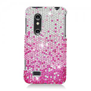 Hard Plastic Bling Rhinestone Design Case for LG Thrill 4G - Silver and Pink Waterfall