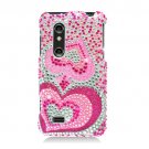 Hard Plastic Bling Rhinestone Design Case for LG Thrill 4G - Pink Hearts