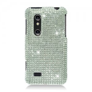 Hard Plastic Bling Rhinestone Design Case for LG Thrill 4G - Silver